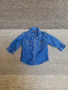 Vintage 90s Faded Glory Medium Wash Denim Button Up Shirt Size 18 Months